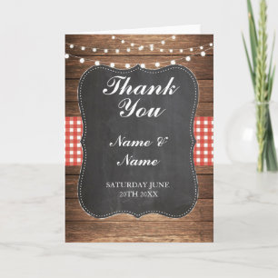 Cartes de remerciement Mariage Rouge Bois Damier