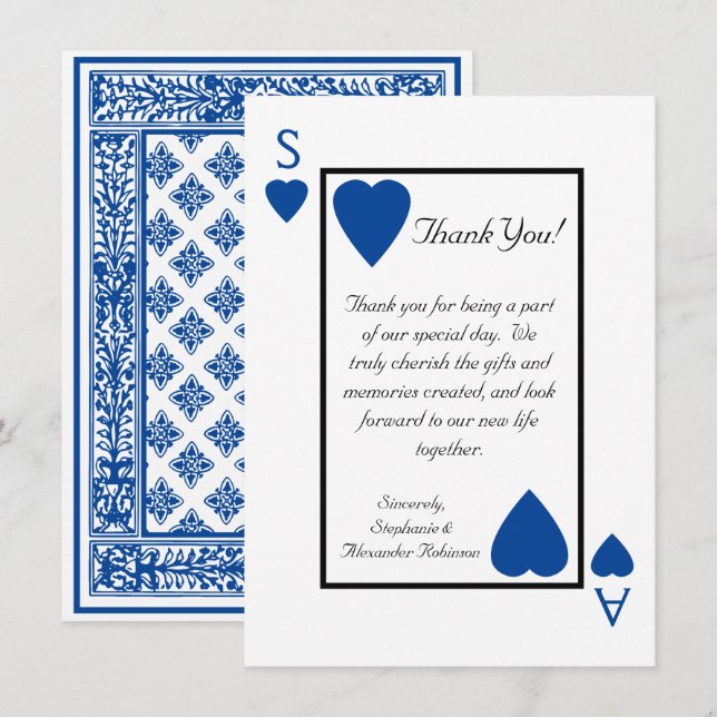 Cartes de Remerciement Mariage Vegas Bleue (Devant / Derrière)