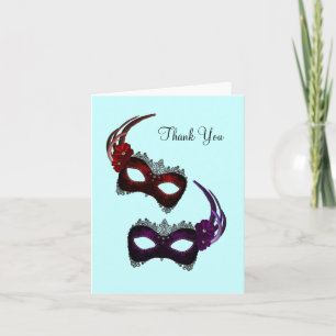 Cartes de remerciement Masques de Mardi Gras Bleu 