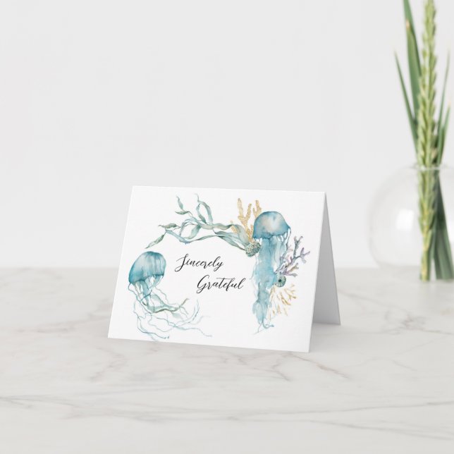 Cartes de remerciement Méduses à l'aquarelle sous  (Devant)