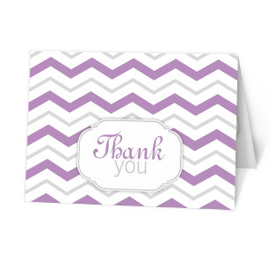 Cartes de remerciement modernes chevron gris viole