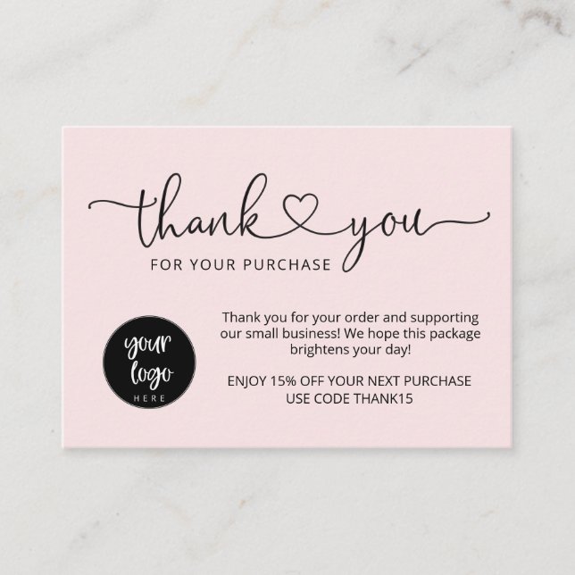 Cartes de remerciement modernes rose pâle pour com (Devant)