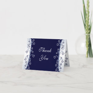 Cartes de remerciement Navy Blue Hearts Scrolls