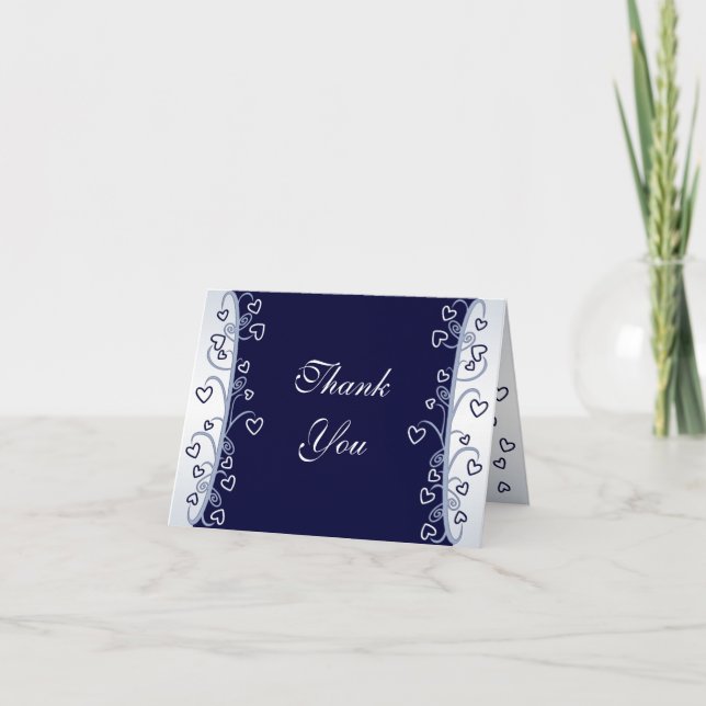 Cartes de remerciement Navy Blue Hearts Scrolls (Devant)