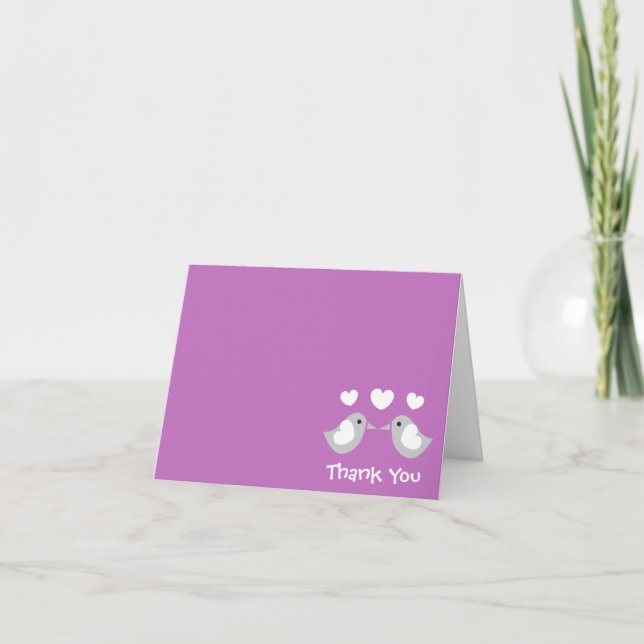 Cartes de Remerciement Oiseaux de l'Amour (Violet  (Devant)