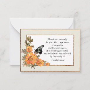 Cartes De Remerciement Orange Fleur Et Papillon