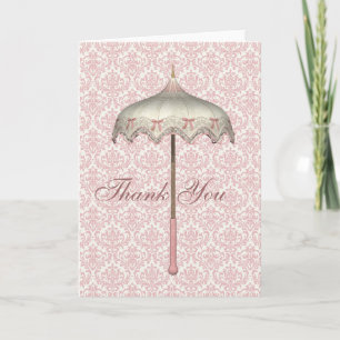 Cartes de remerciement parapluie parasol rose vint