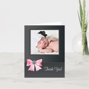 Cartes de remerciement photo bébé rose noir