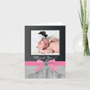 Cartes de remerciement photo bébé rose noir