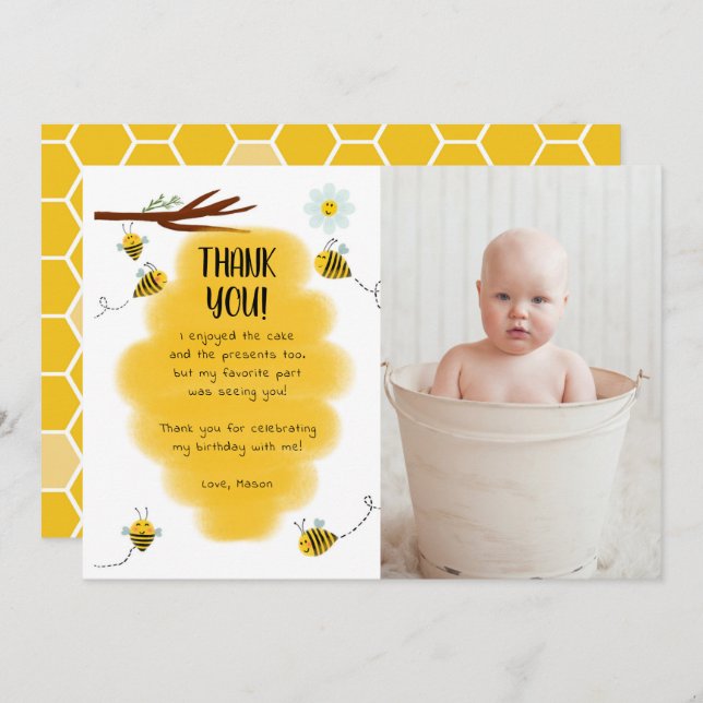 Cartes de remerciement photo de fête d'anniversair (Devant / Derrière)