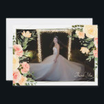 Cartes de remerciement photo encadrées de roses ja<br><div class="desc">Une belle aquarelle florale présentant des roses jaunes et pêche. Il suffit d'ajouter votre photo préférée pour la rendre vôtre. Espace ample au dos pour vos sentiments. (Vecteur créé par asrulaqroni - www.freepik.com). La carte est facile à personnaliser avec votre texte, police, couleur de police, options de forme de papier...</div>