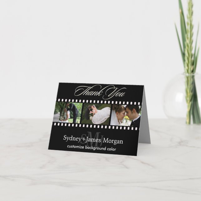 Cartes de remerciement, photos de mariage + monogr (Devant)