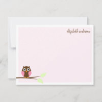 Cartes de remerciement plates Chouette rose