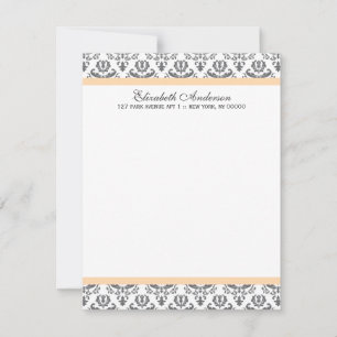 Cartes de remerciement plates en damas rose et gri