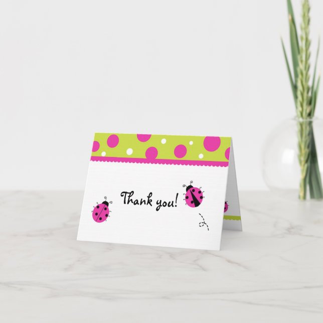 Cartes de remerciement pliées Ladybug Rose Vert (Devant)