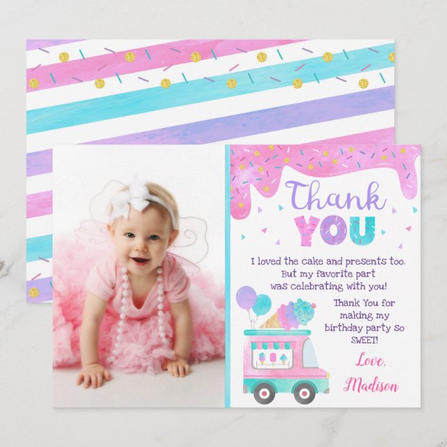 Cartes de remerciement pour anniversaire de glace  (Devant / Derrière)