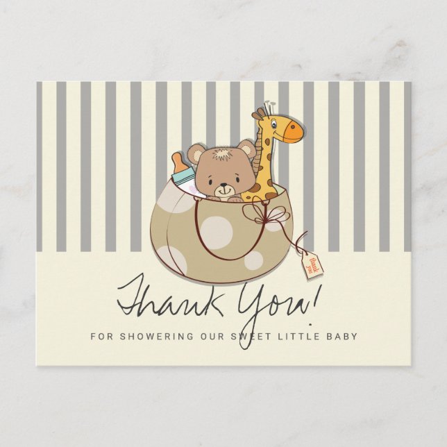 Cartes de remerciement pour Baby Shower Animaux Bé (Devant)