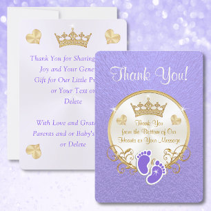 Cartes de remerciement pour Baby Shower de la Prin