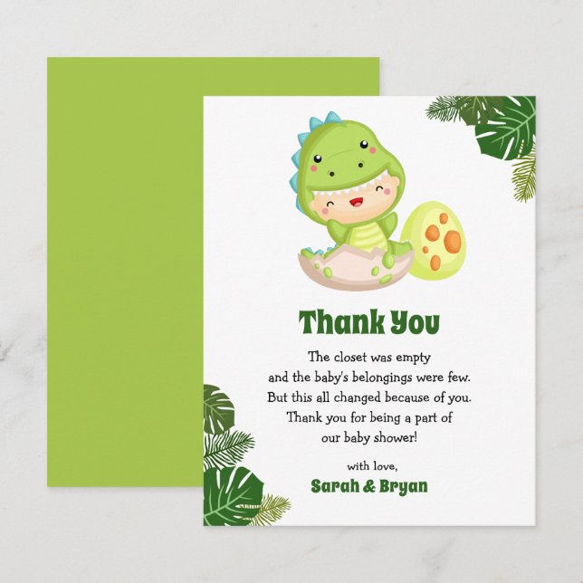 Cartes de remerciement pour Baby Shower Dinosaure  (Devant / Derrière)