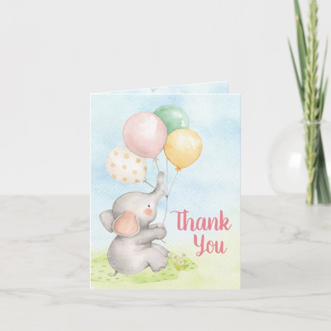 Cartes de remerciement pour Baby Shower Éléphant F (Devant)