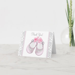 Cartes de remerciement pour Baby Shower rose et gr