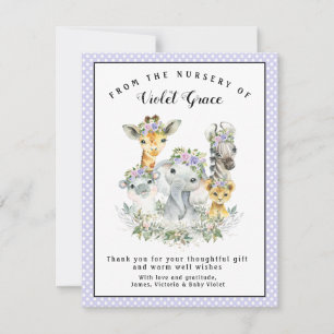 Cartes de remerciement pour Baby Shower Safari Fil
