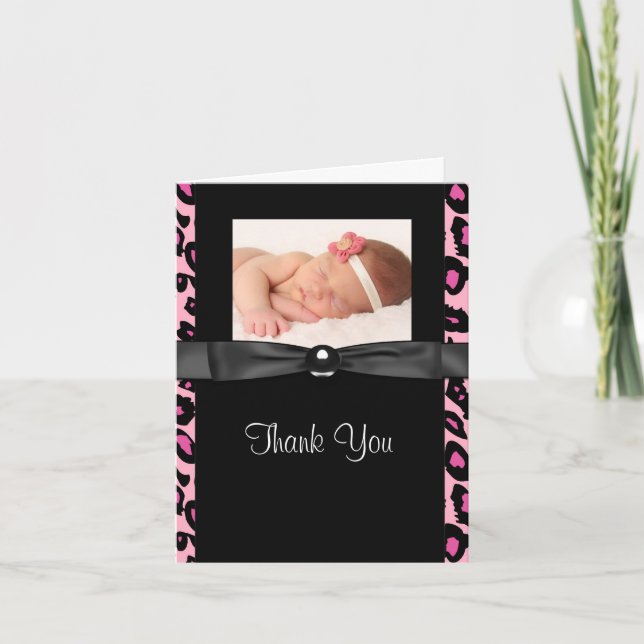 Cartes de remerciement pour bébé tachetées rose vi (Devant)
