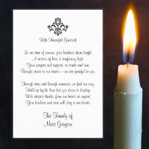 Cartes de remerciement pour condoléances avec poèm