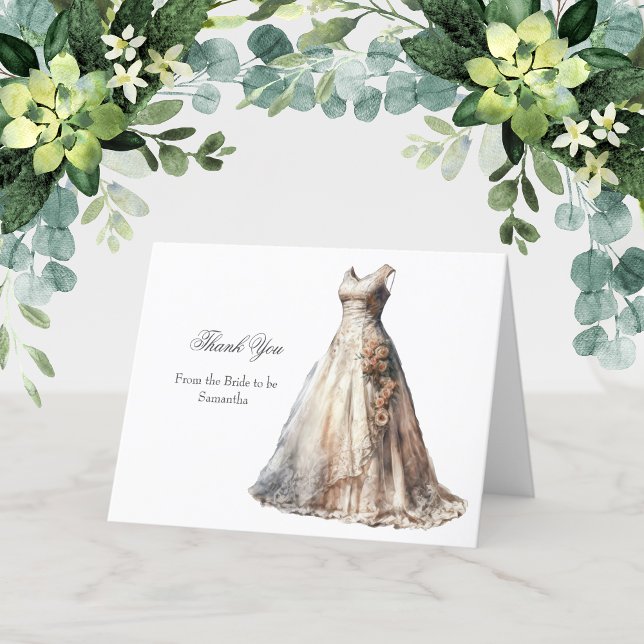 Cartes de remerciement pour robe de mariée de douc (Wedding Dress Bridal Shower Thank you cards)