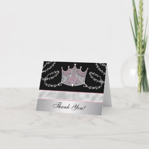 Cartes de remerciement Princesse Tiara Noir Rose