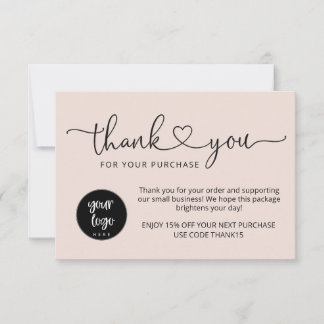 Cartes de remerciement professionnelles Rose Pâle