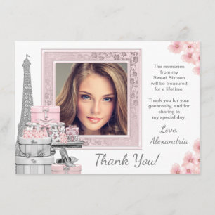 Cartes de remerciement Rose Paris Sweet 16