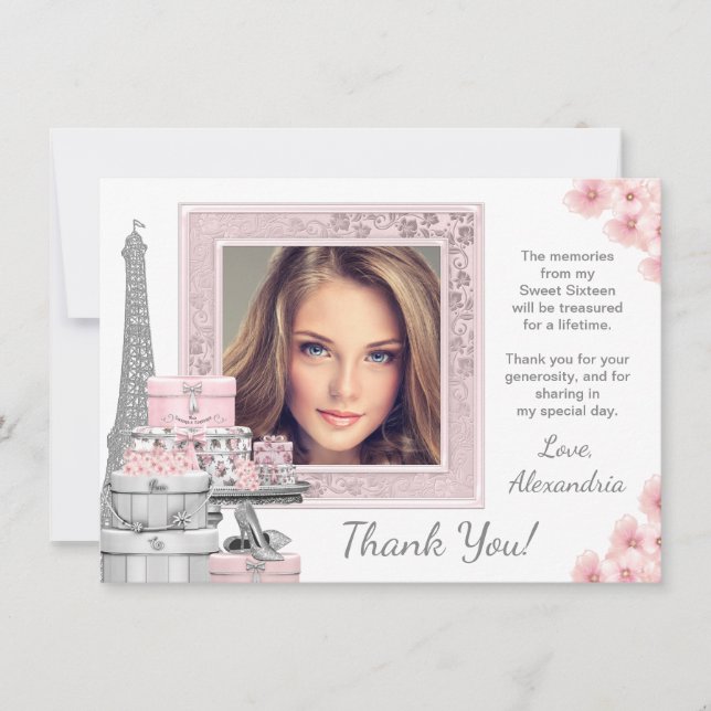 Cartes de remerciement Rose Paris Sweet 16 (Devant)