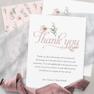 cartes de remerciement rose pour Baby shower Fille