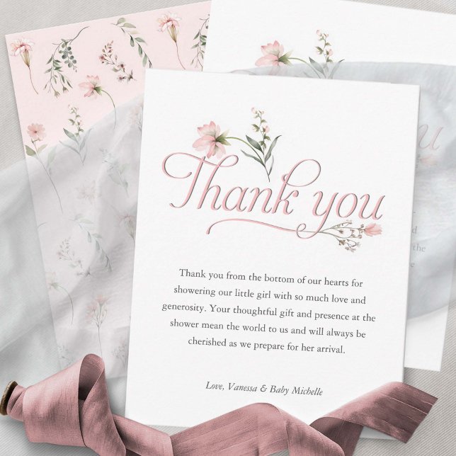 cartes de remerciement rose pour la baby shower Fi (Créateur téléchargé)