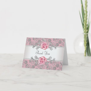 Cartes de remerciement Rose Rose Damassé Rose Arge