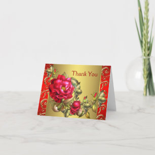 Cartes de remerciement Roses Rouges Or Rouge