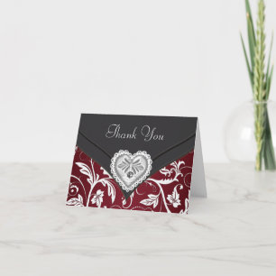 Cartes de remerciement Rouge Noir Argent Diamant C