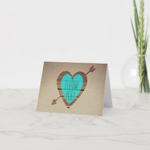 Cartes de remerciement Rustique Turquoise Cœur Flè