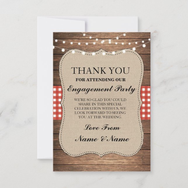 Cartes de Remerciement Rustiques en Bois et Burlap (Devant)