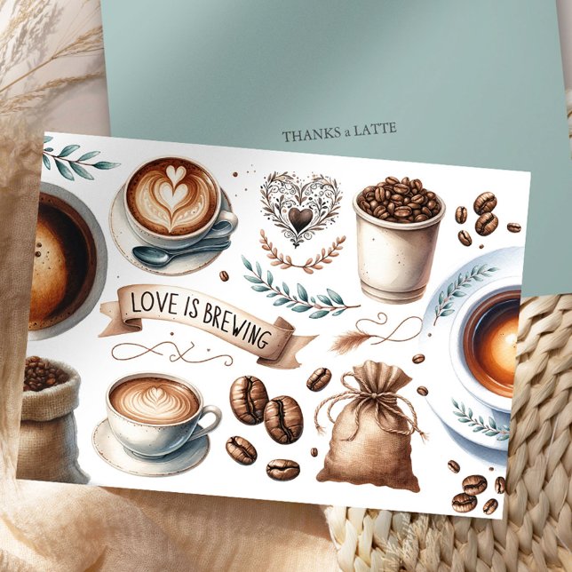 Cartes de remerciement sur le thème du café, Merci (wedding thank you cards wedding and bridal shower love is brewing coffee theme by Do Tell A Belle)