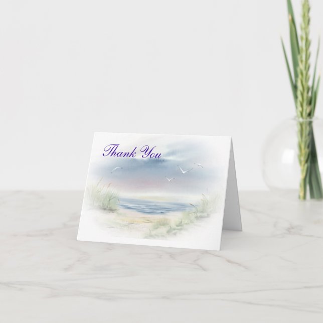 Cartes de remerciement thème mariage plage (Devant)