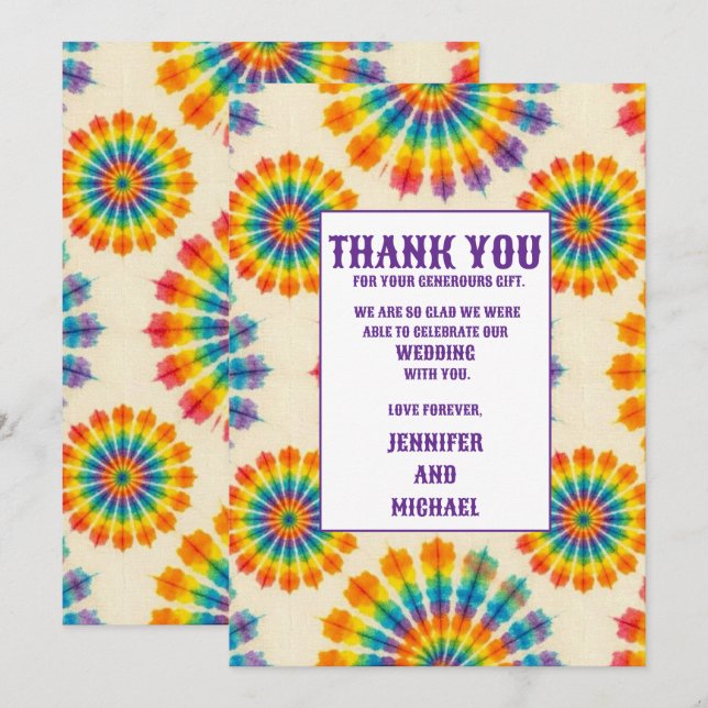 Cartes de remerciement Tie Dye Psychedeliques (Devant / Derrière)