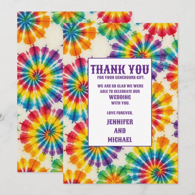 Cartes de remerciement Tie Dye Psychedeliques (Devant / Derrière)
