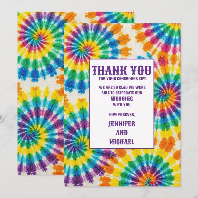 Cartes de remerciement Tie Dye Psychedeliques (Devant / Derrière)