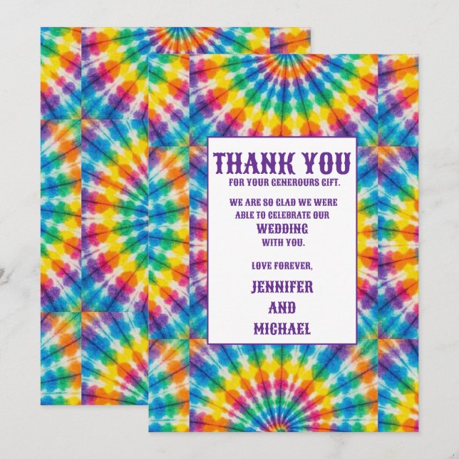 Cartes de remerciement Tie Dye Psychedeliques (Devant / Derrière)