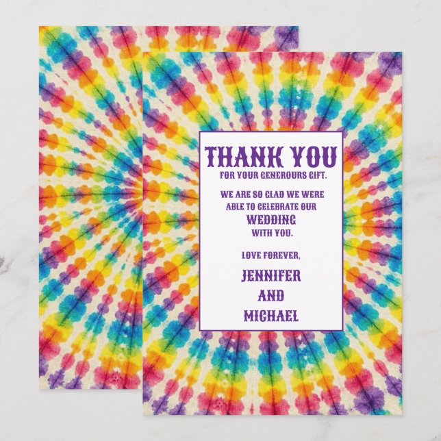 Cartes de remerciement Tie Dye Psychedeliques (Devant / Derrière)