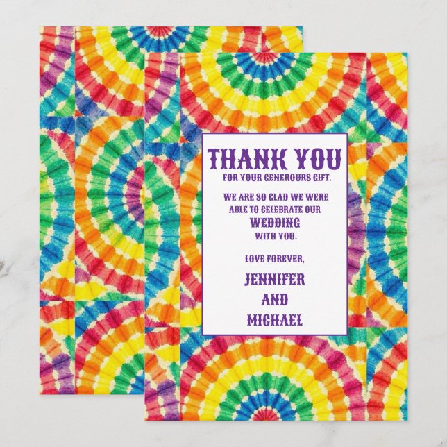 Cartes de remerciement Tie Dye Psychedeliques (Devant / Derrière)