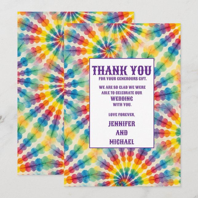 Cartes de remerciement Tie Dye Psychedeliques (Devant / Derrière)