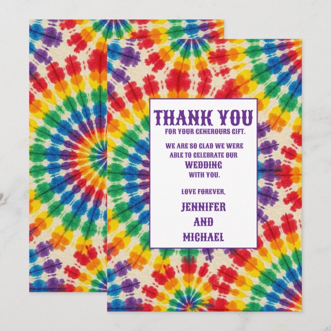 Cartes de remerciement Tie Dye Psychedeliques (Devant / Derrière)